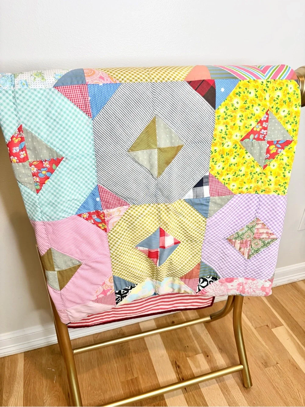 Multicolor Patchwork Quilt Throw - Pink, Yellow & Blue Accent